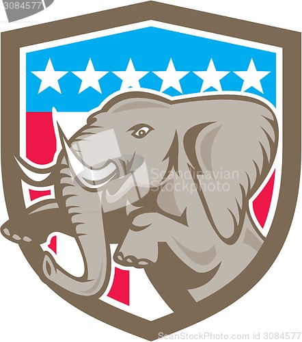 Image of Elephant Prancing Stars Shield Retro