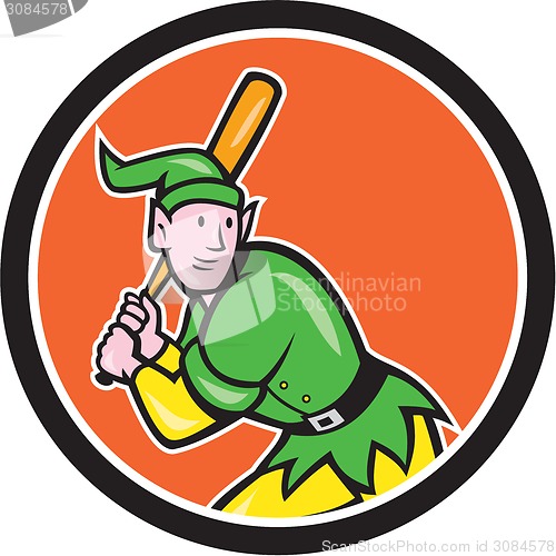 Image of Elf Baseball Player Batting Circle Cartoon