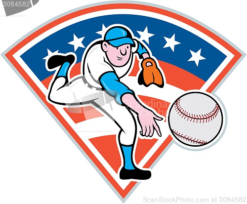 Image of American Baseball Pitcher Throwing Ball Cartoon