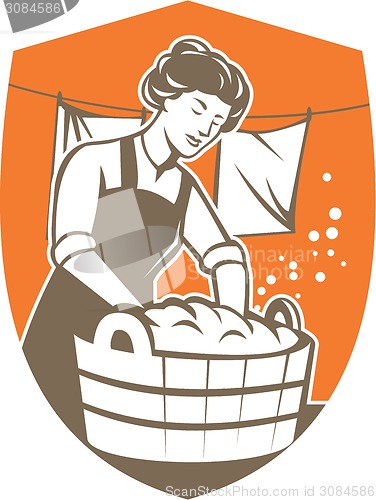 Image of Housewife Washing Laundry Vintage Retro