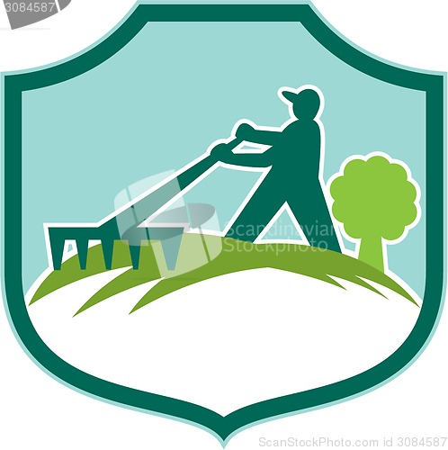 Image of Gardener Landscaper Rake Shield Retro