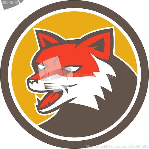 Image of Red Fox Head Growling Circle Retro