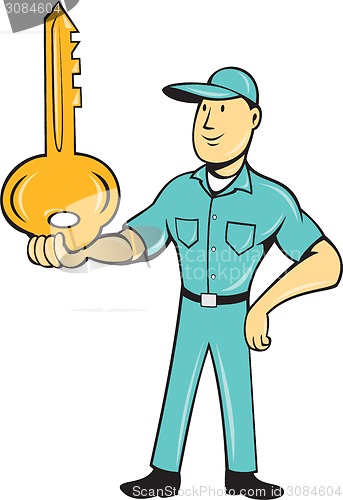 Image of Locksmith Balancing Key Palm Cartoon