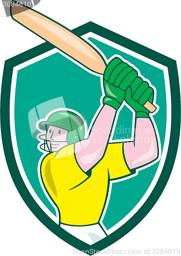 Image of Cricket Player Batsman Batting Shield Cartoon