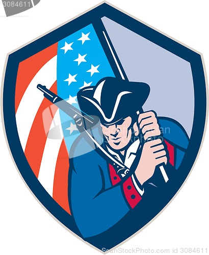 Image of American Patriot Holding Brandish Flag Shield Retro