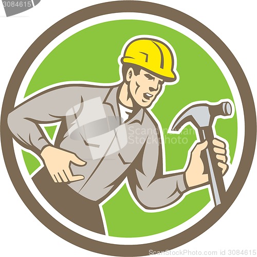 Image of Builder Carpenter Shouting Hammer Circle Retro