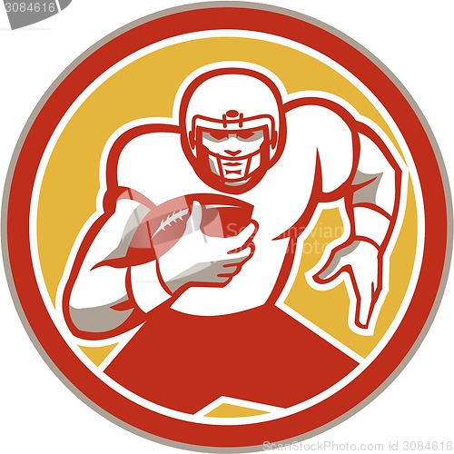 Image of American Football Running Ball Circle Retro