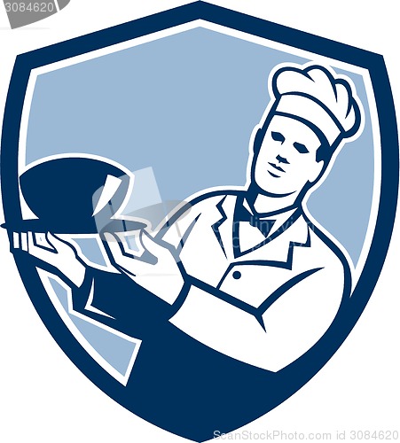 Image of Chef Cook Holding Serving Bowl Shield Retro