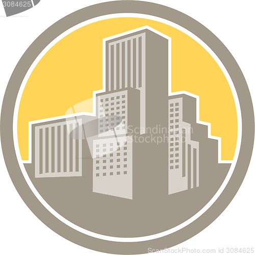 Image of Urban Skyscraper Buildings Circle Retro