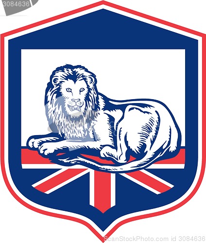 Image of Lion Lying British Flag Shield Retro