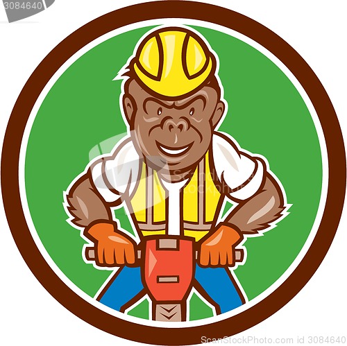 Image of Gorilla Construction Jackhammer Circle Cartoon