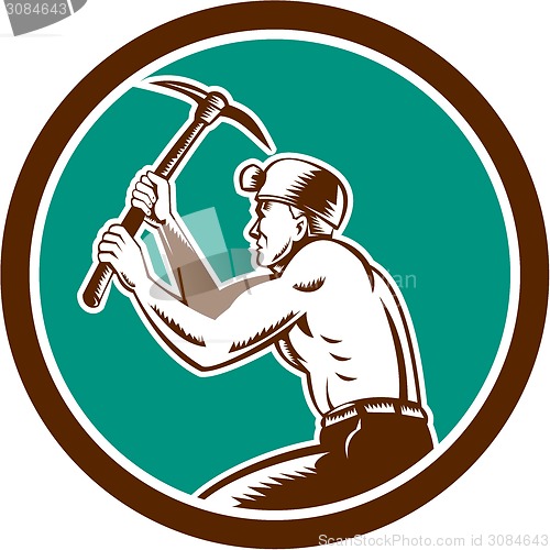 Image of Coal Miner With Pick Axe Circle Retro