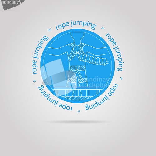 Image of Vector illustration with round blue icon and text for rope jumping.