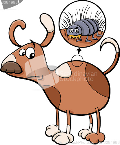 Image of dog and flea cartoon illustration