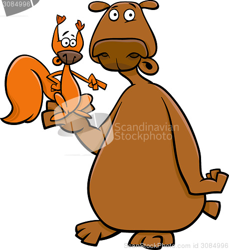 Image of bear and squirrel cartoon illustration