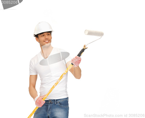 Image of handsome painter in helmet