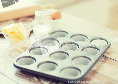 Image of close up of empty muffins molds