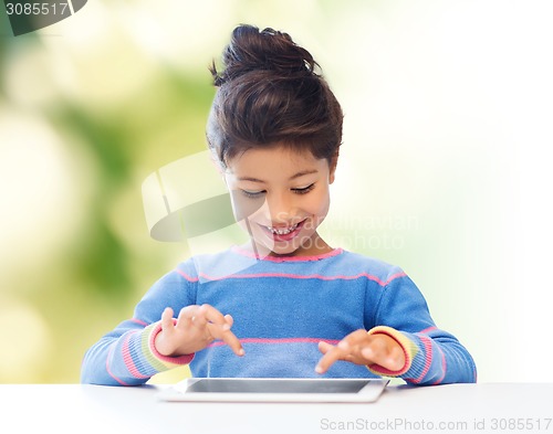 Image of happy little girl with tablet pc computer