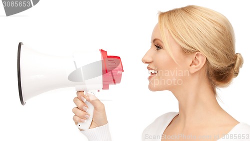 Image of happy woman with megaphone