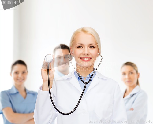 Image of smiling female doctor with stethoscope