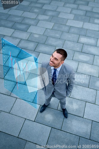 Image of young smiling businessman outdoors from top