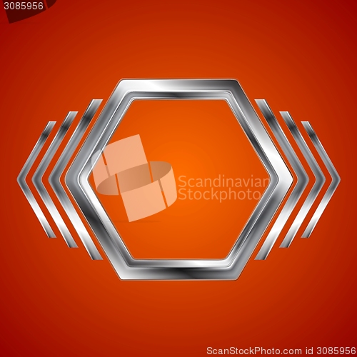 Image of Abstract metal hexagon and arrows shape