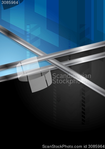 Image of Blue and black tech background with metal stripe