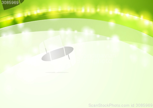 Image of Green shiny waves abstract vector background