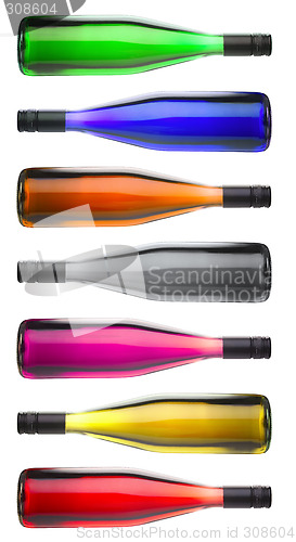 Image of Colorful wine bottles on
