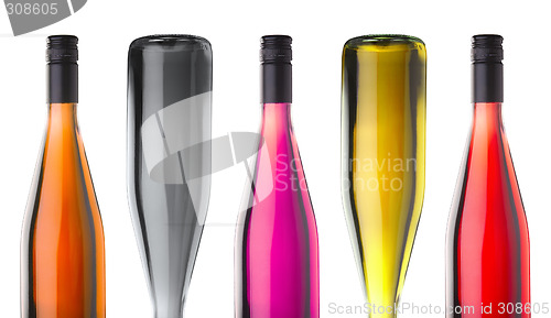 Image of Colorful wine bottles on