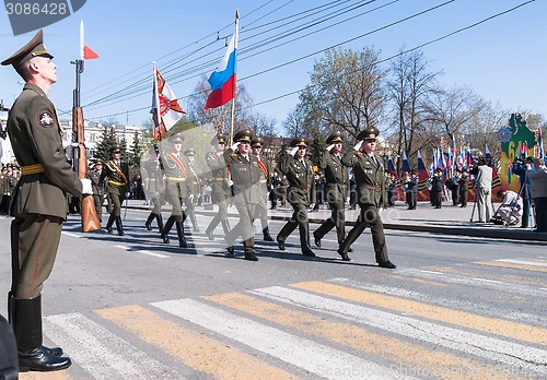 Image of Banner group of russian army division on parade