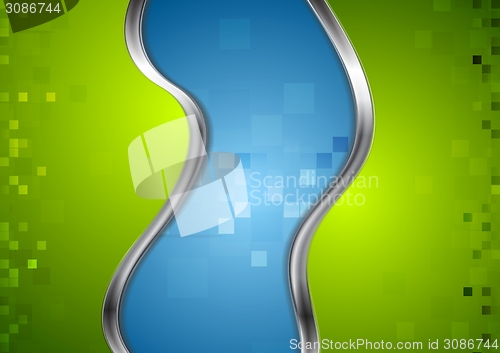 Image of Bright tech background with metallic waves