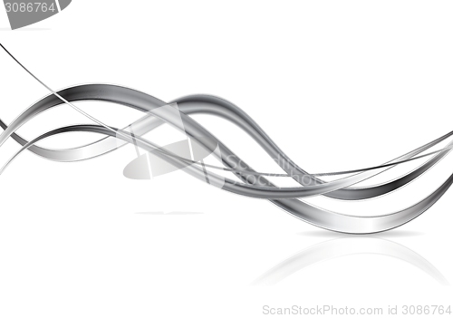 Image of Metallic abstract waves on white background