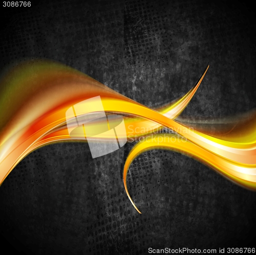 Image of Bright yellow orange waves on dark background