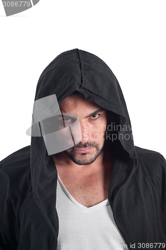 Image of Portrait of a young angry man in the hood