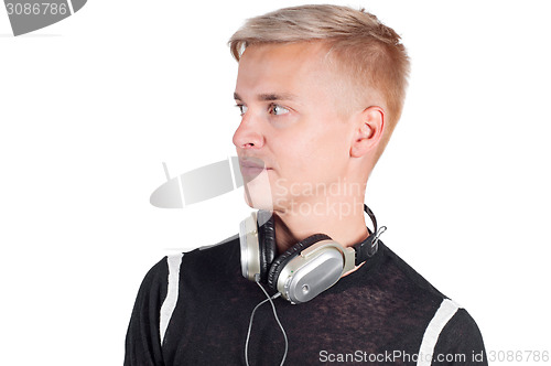 Image of Young handsome male with earphones