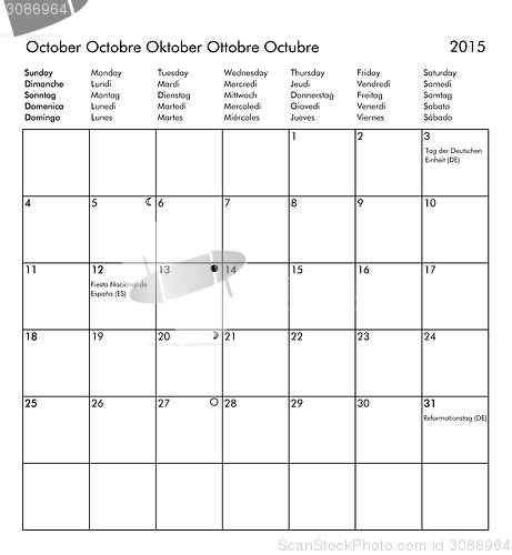 Image of Calendar of year 2015 - October