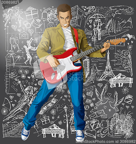 Image of Man With The Guitar Against Love Background