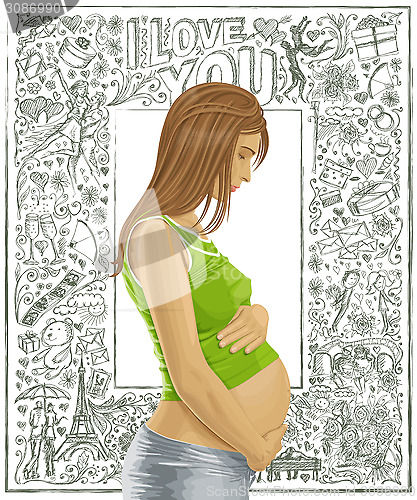 Image of Pregnant Female With Belly Against Love Background