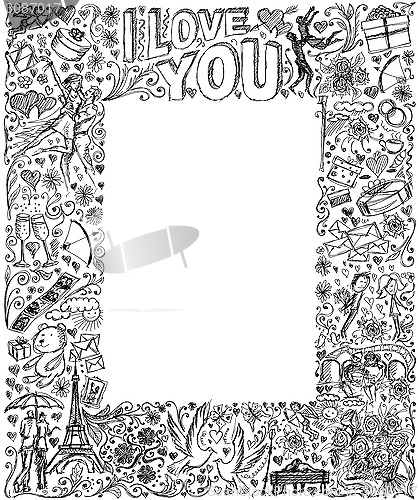 Image of Vector sketch frame background with love story elements