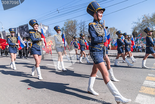 Image of Girls in hussar form march with tags