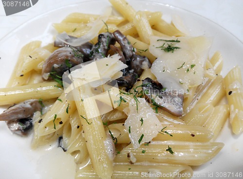 Image of Plate with italian pasta with green herb