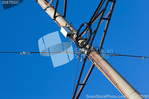 Image of fiber-optic communications in power line and electricity