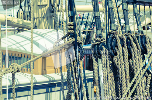 Image of Blocks and tackles of a sailing vessel