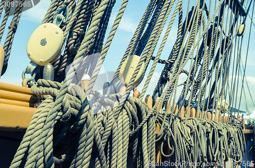 Image of Blocks and tackles of a sailing vessel