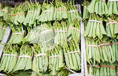 Image of Betel leaves at a market in Myanmar