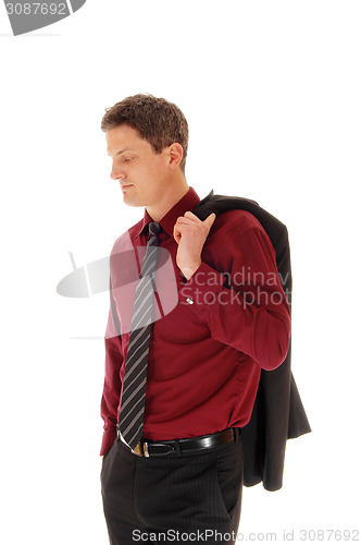 Image of Man with jacket over shoulder.