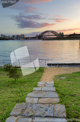 Image of Sunrise behind Sydney Harbour Bridge from Balmain