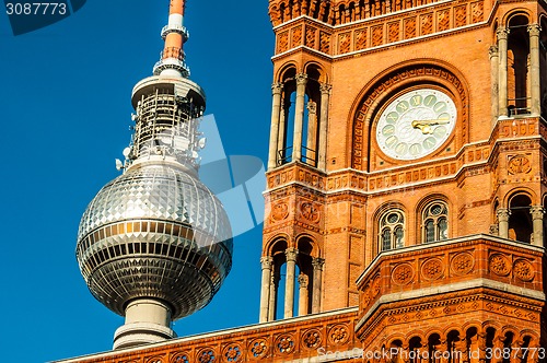 Image of Red townhall and TV tower