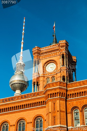 Image of Red townhall and TV tower